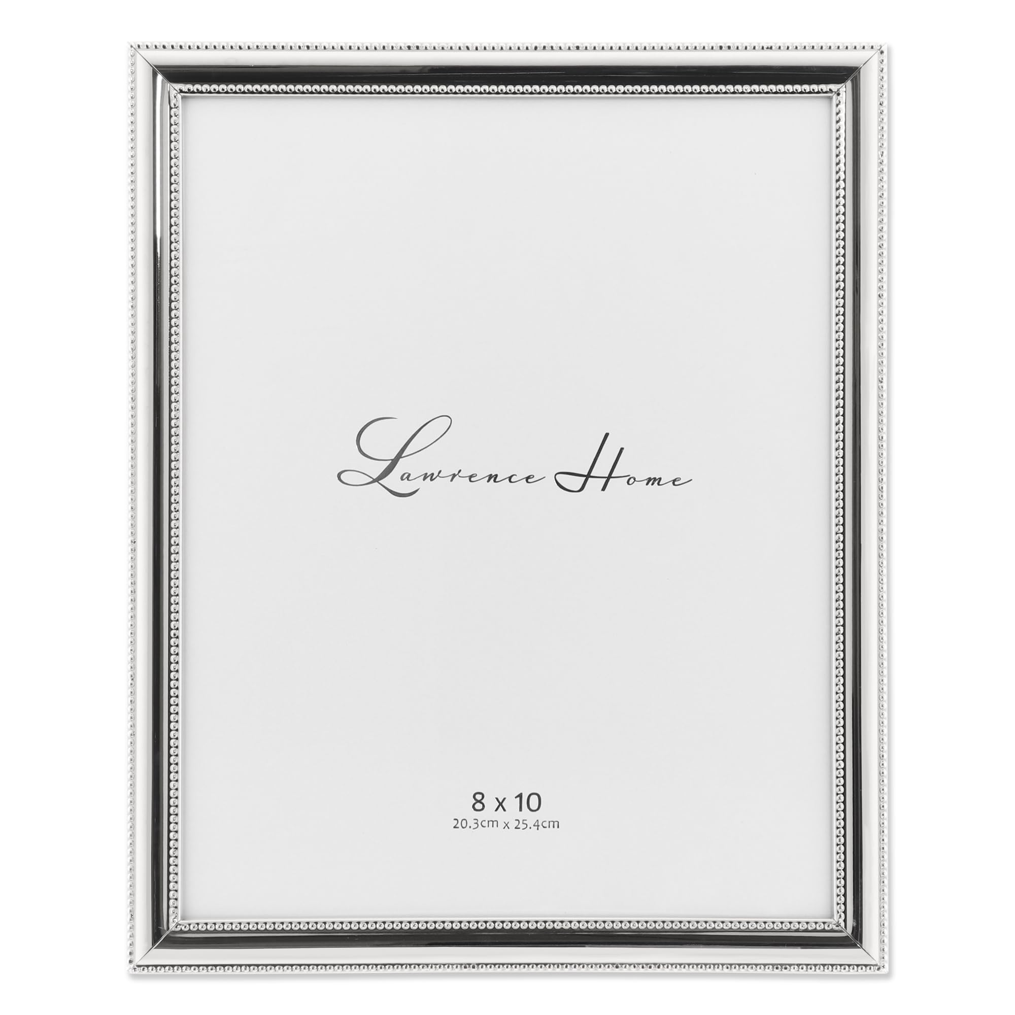 Lawrence Frames 510780 silver-plated 8x10 frame with beading for elegant wall or table display.