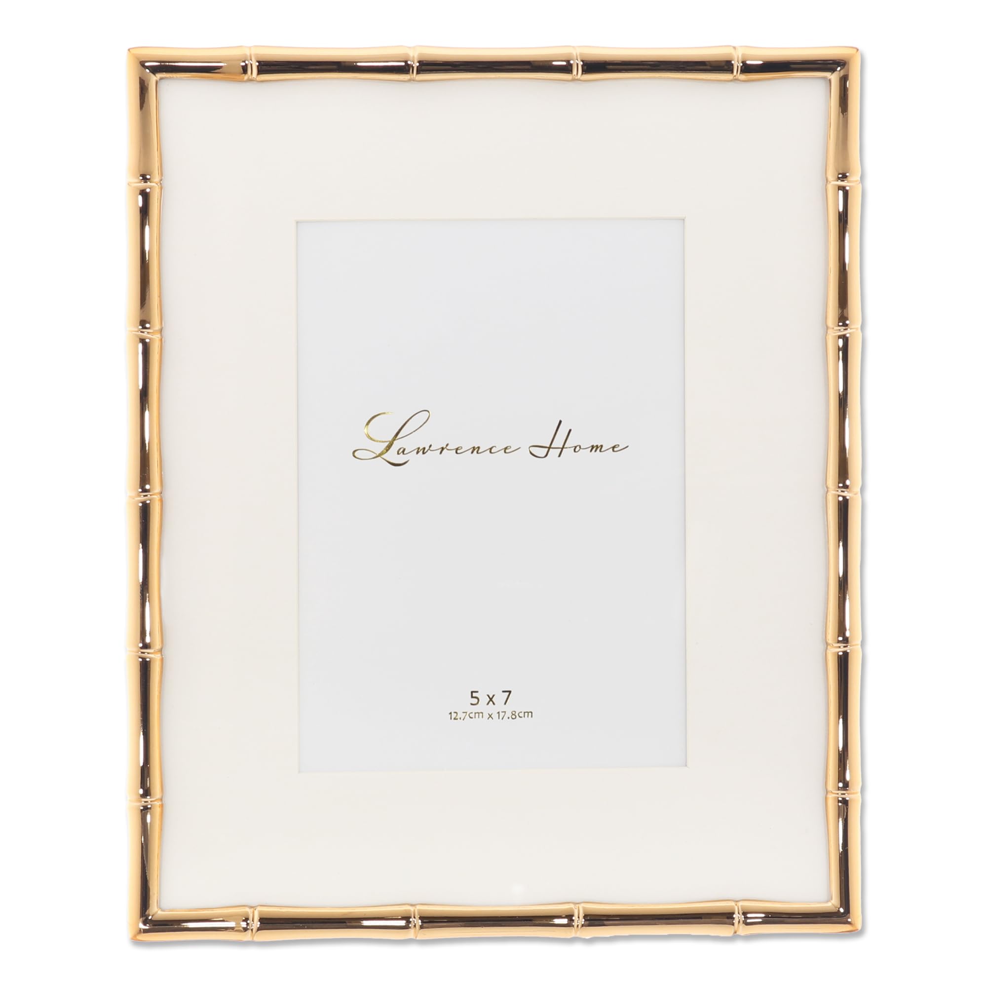 Lawrence Frames bamboo design metal frame in gold, 8x10 with beveled 5x7 mat.