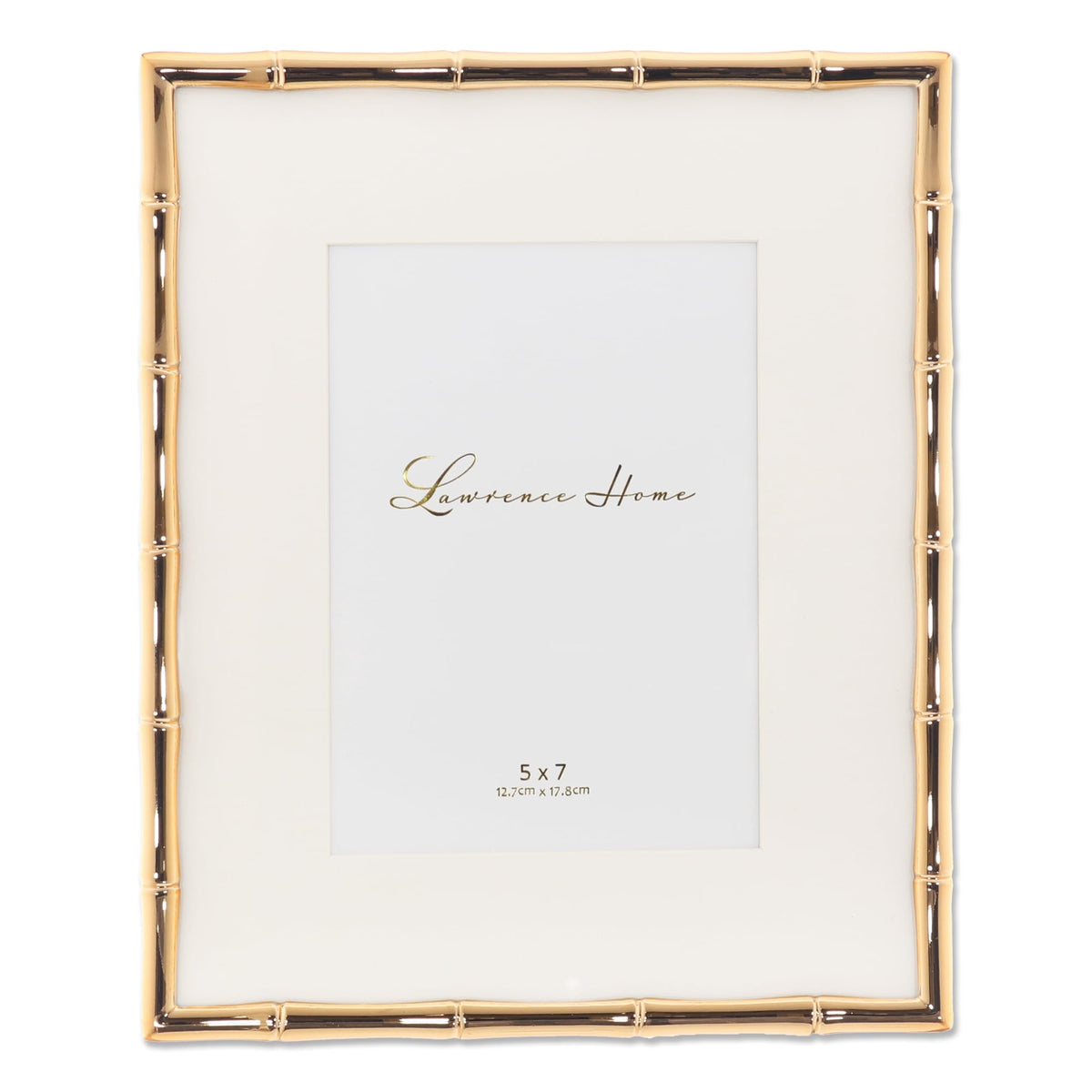 Lawrence Frames bamboo design metal frame in gold, 8x10 with beveled 5x7 mat.