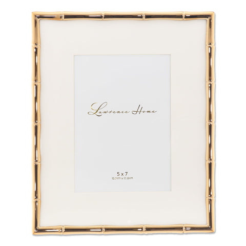 Lawrence Frames bamboo design metal frame in gold, 8x10 with beveled 5x7 mat.