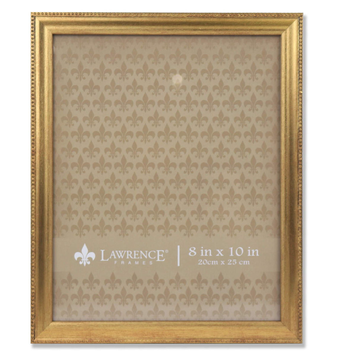 Lawrence Frames classic bead frame with 8x10 gold finish for elegant wall or table displays.