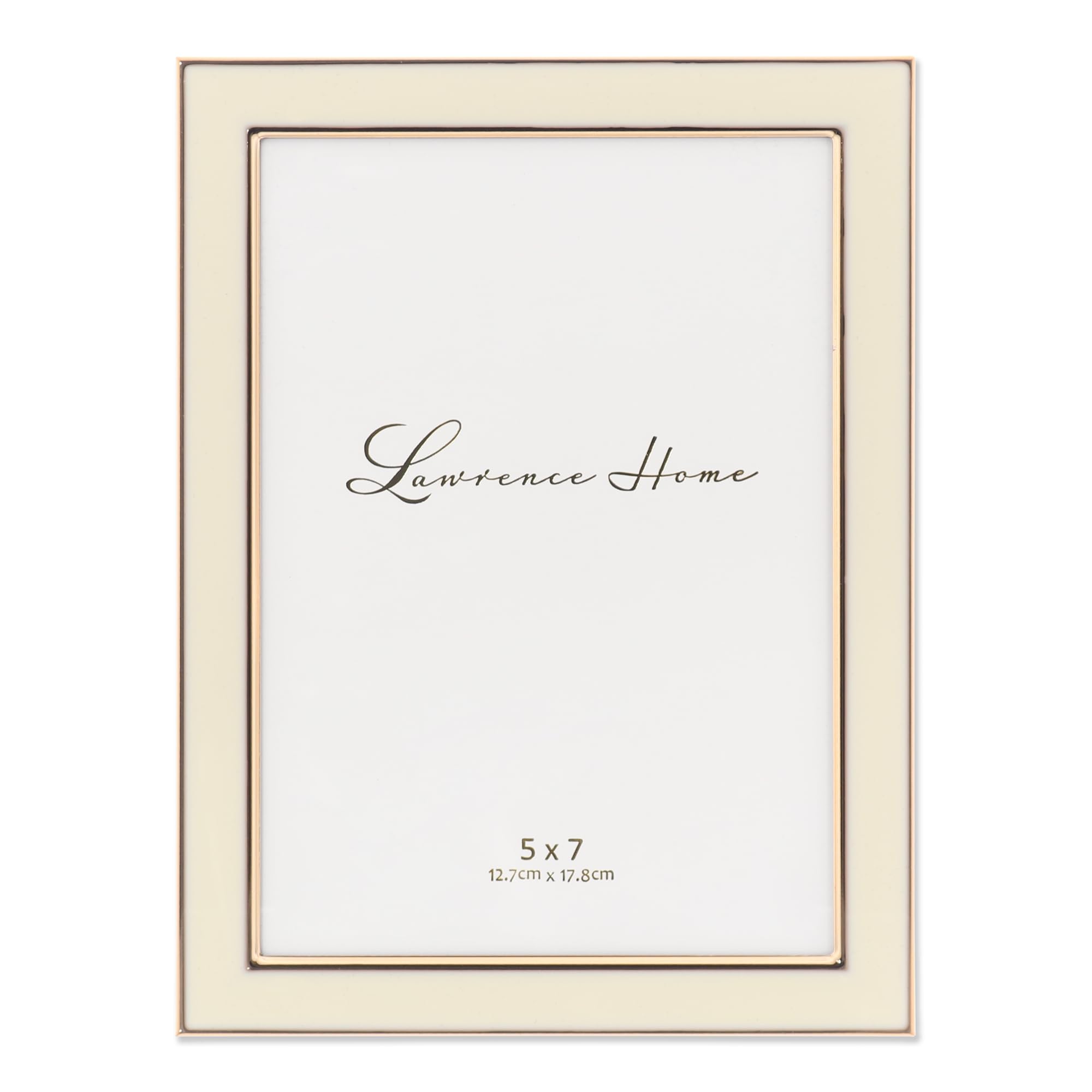 Lawrence Frames metal frame with polished ivory enamel, ideal for an elegant 5x7 photo display.
