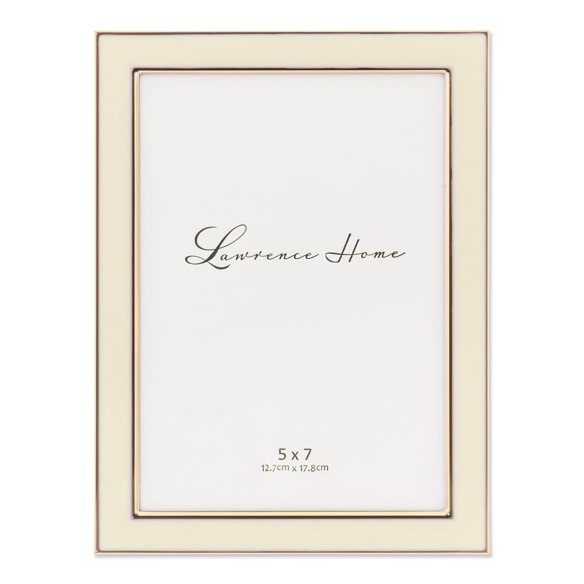 Lawrence Frames metal frame with polished ivory enamel, ideal for an elegant 5x7 photo display.