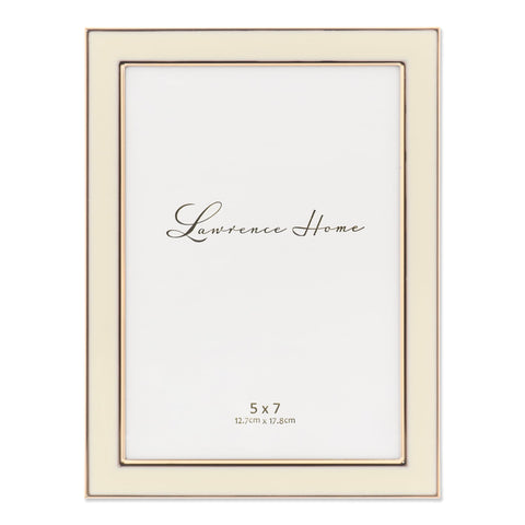 Lawrence Frames metal frame with polished ivory enamel, ideal for an elegant 5x7 photo display.