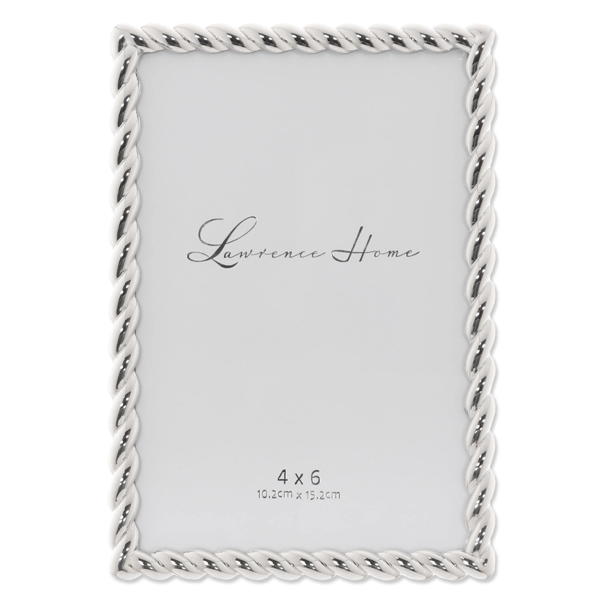Lawrence Frames rope-design metal frame 4x6 in silver, ideal for tabletop or wall display
