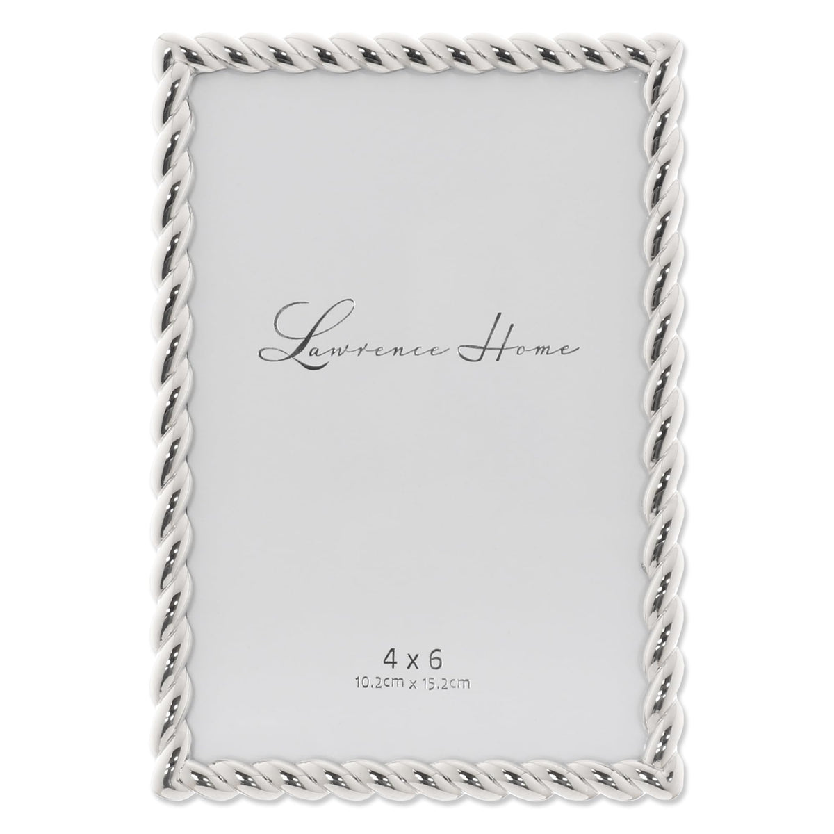 Lawrence Frames rope-design metal frame 4x6 in silver, ideal for tabletop or wall display