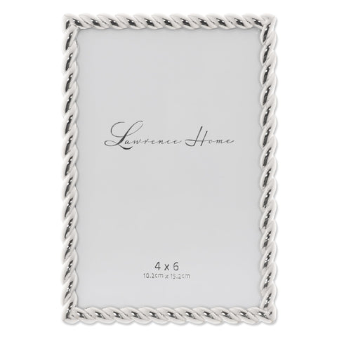 Lawrence Frames rope-design metal frame 4x6 in silver, ideal for tabletop or wall display
