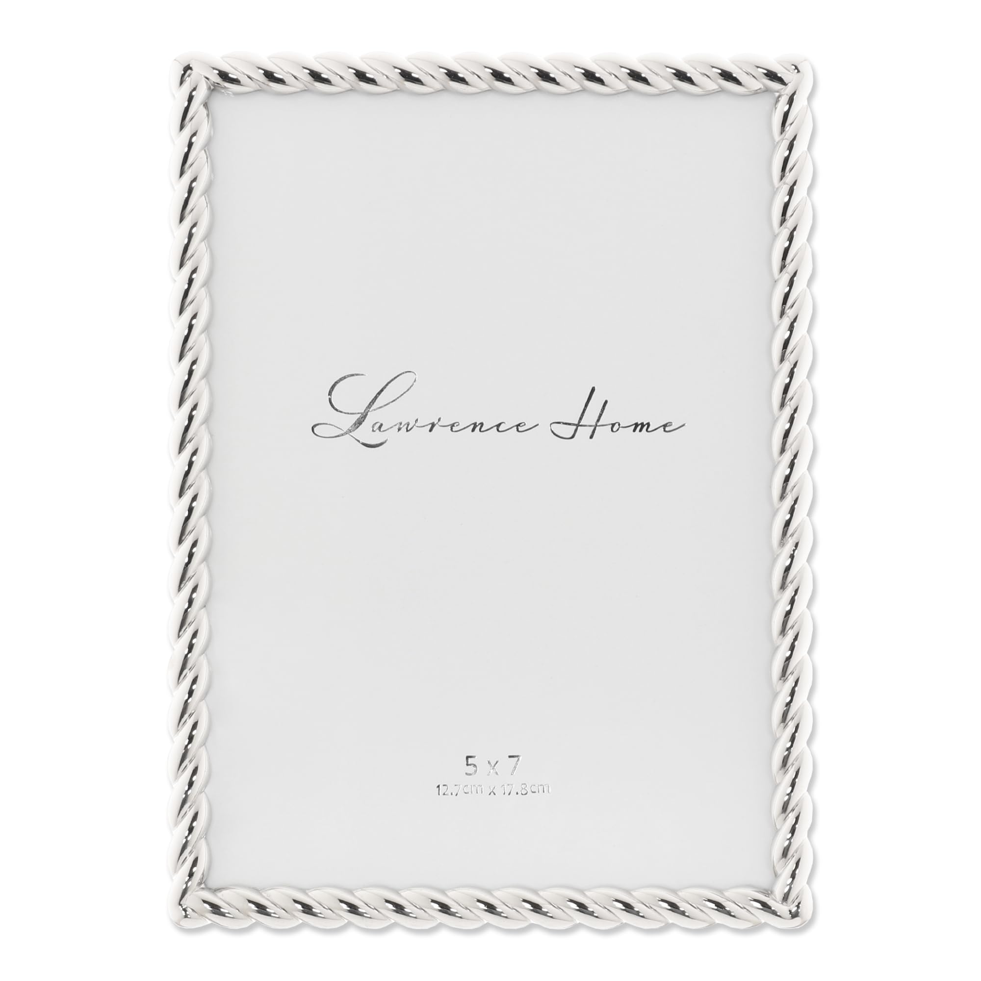 Lawrence Frames Rope Design Metal Frame 5x7 Silver front view enhances photo display