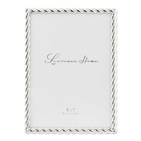 Lawrence Frames Rope Design Metal Frame 5x7 Silver front view enhances photo display