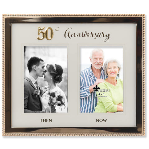 Lawrence Frames 4x6 double gold beaded frame for two vertical photos on a wall