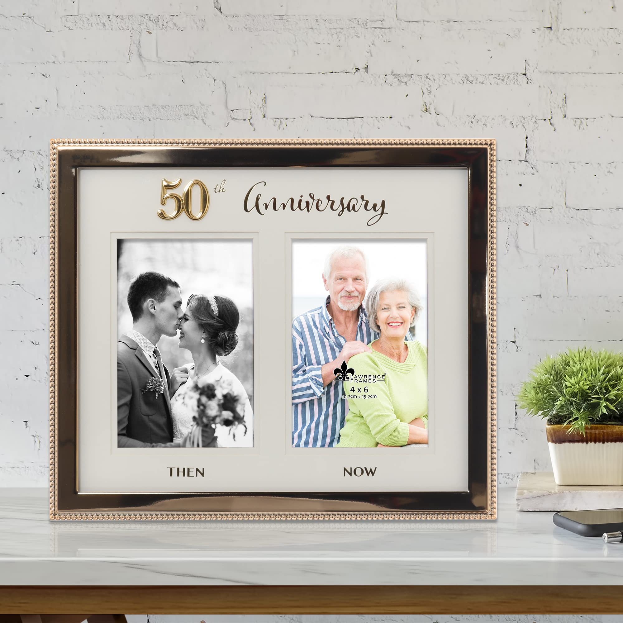 Lawrence Frames elegant metal frame with beaded border for two-photo display in any room