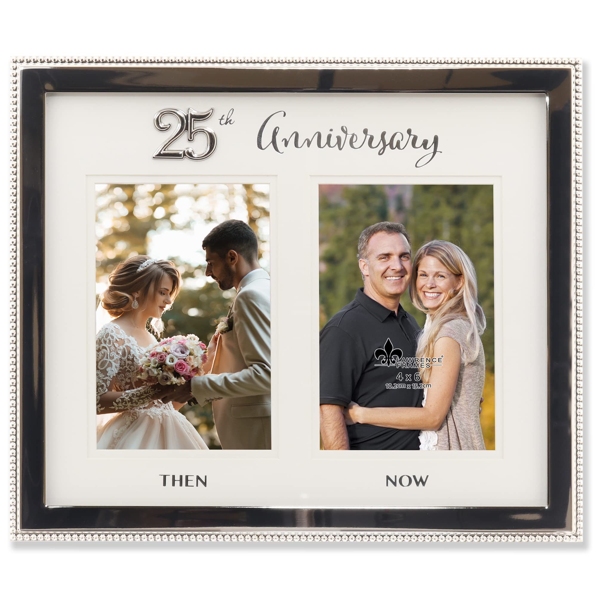 Lawrence Frames Then and Now 4x6 front view with double silver beads for two-photo display.