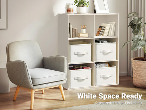 LayerSpace 3-pack storage bins in white and ivory for coordinated closet harmony.
