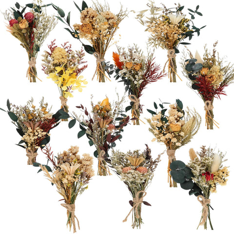 Layhit 12-piece boho dried flower bouquets arranged for vibrant wedding and home decor.
