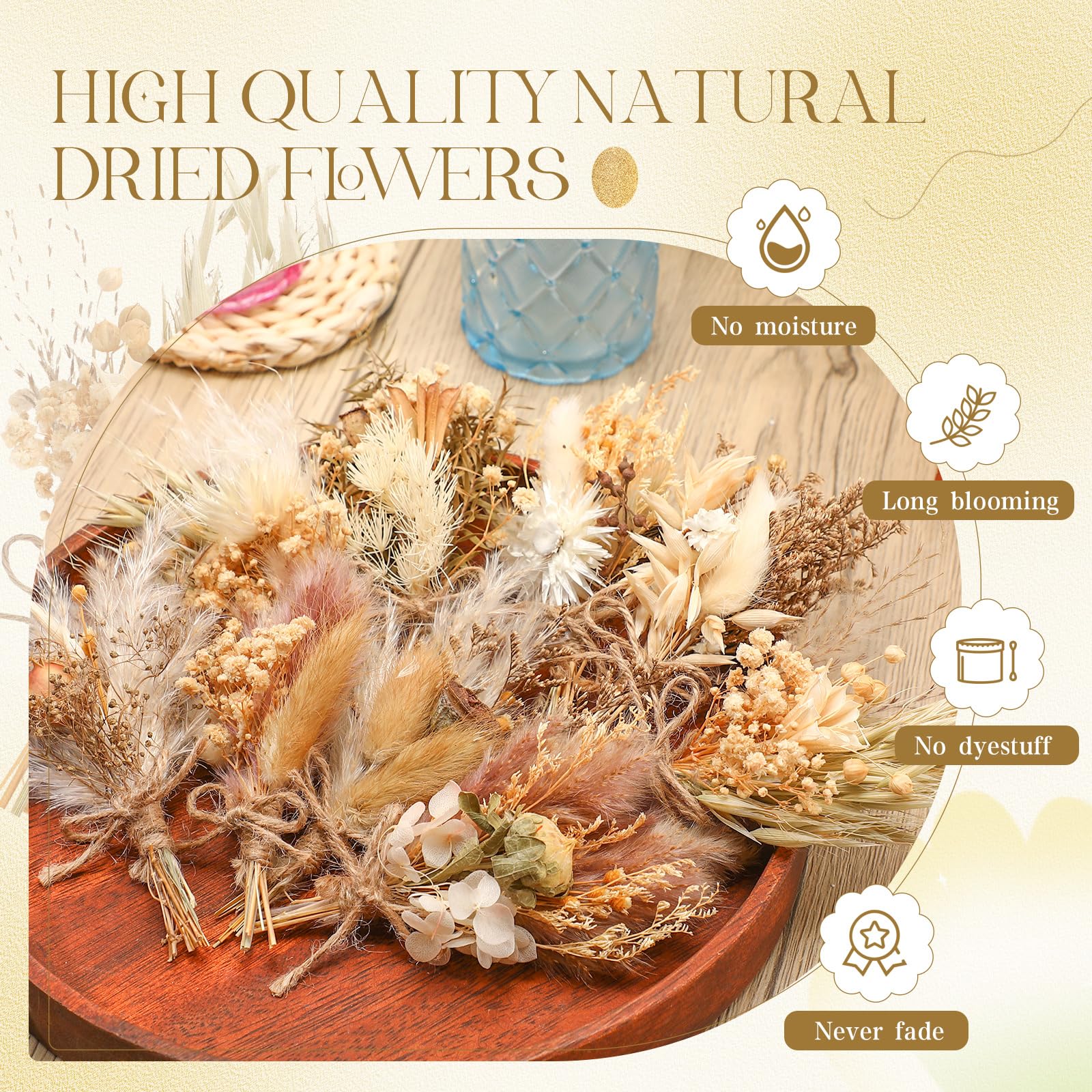 Layhit handmade dried flowers collection with natural texture and color variety