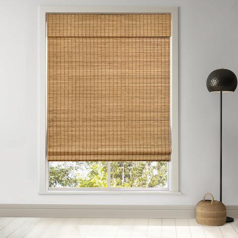 LazBlinds cordless bamboo roman shade installed for clean, safe window control.