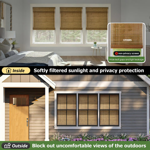LazBlinds Highfield Teak bamboo weave close-up highlighting natural texture and warmth.