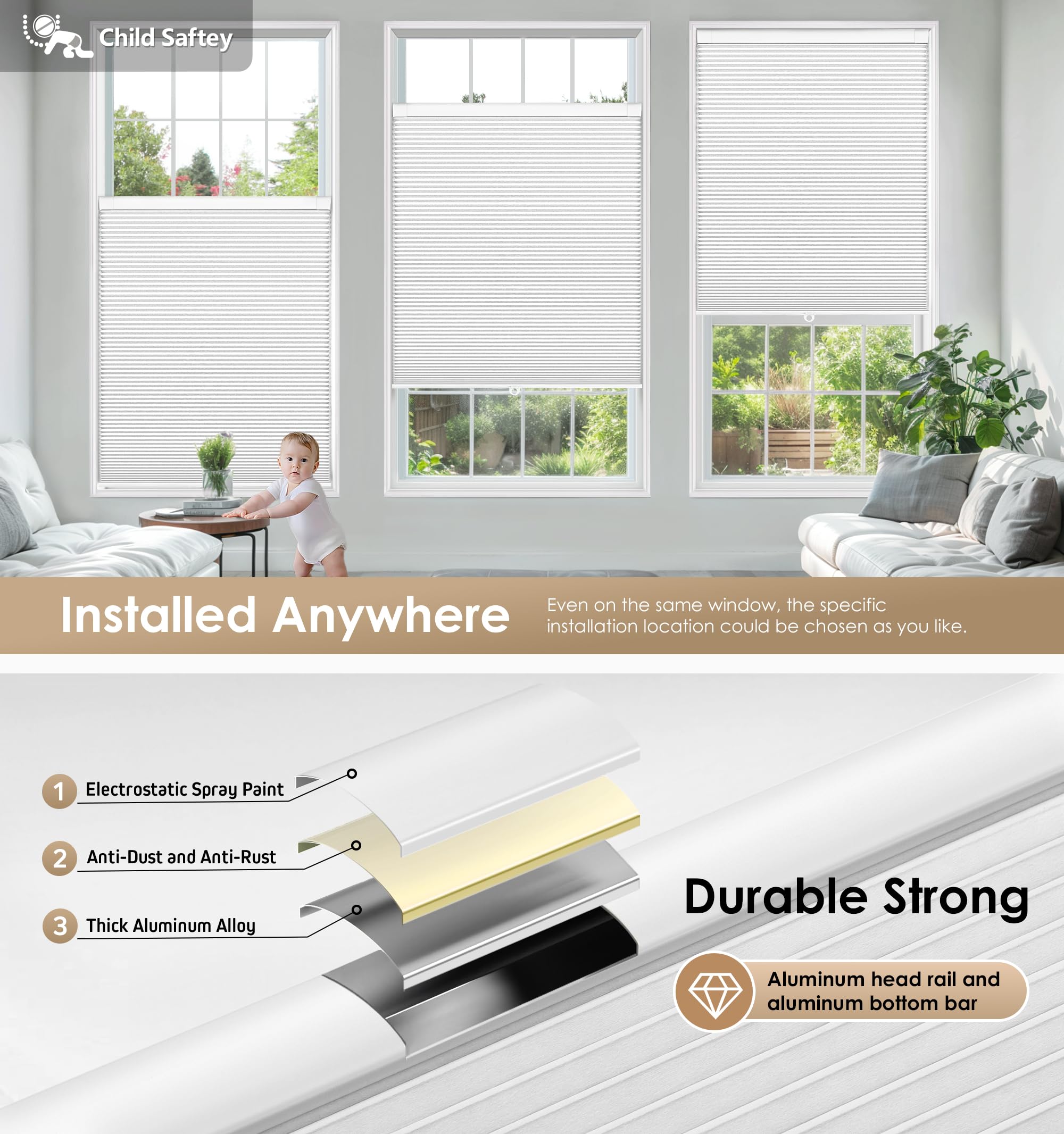 LazBlinds honeycomb cell design provides thermal insulation in white shade