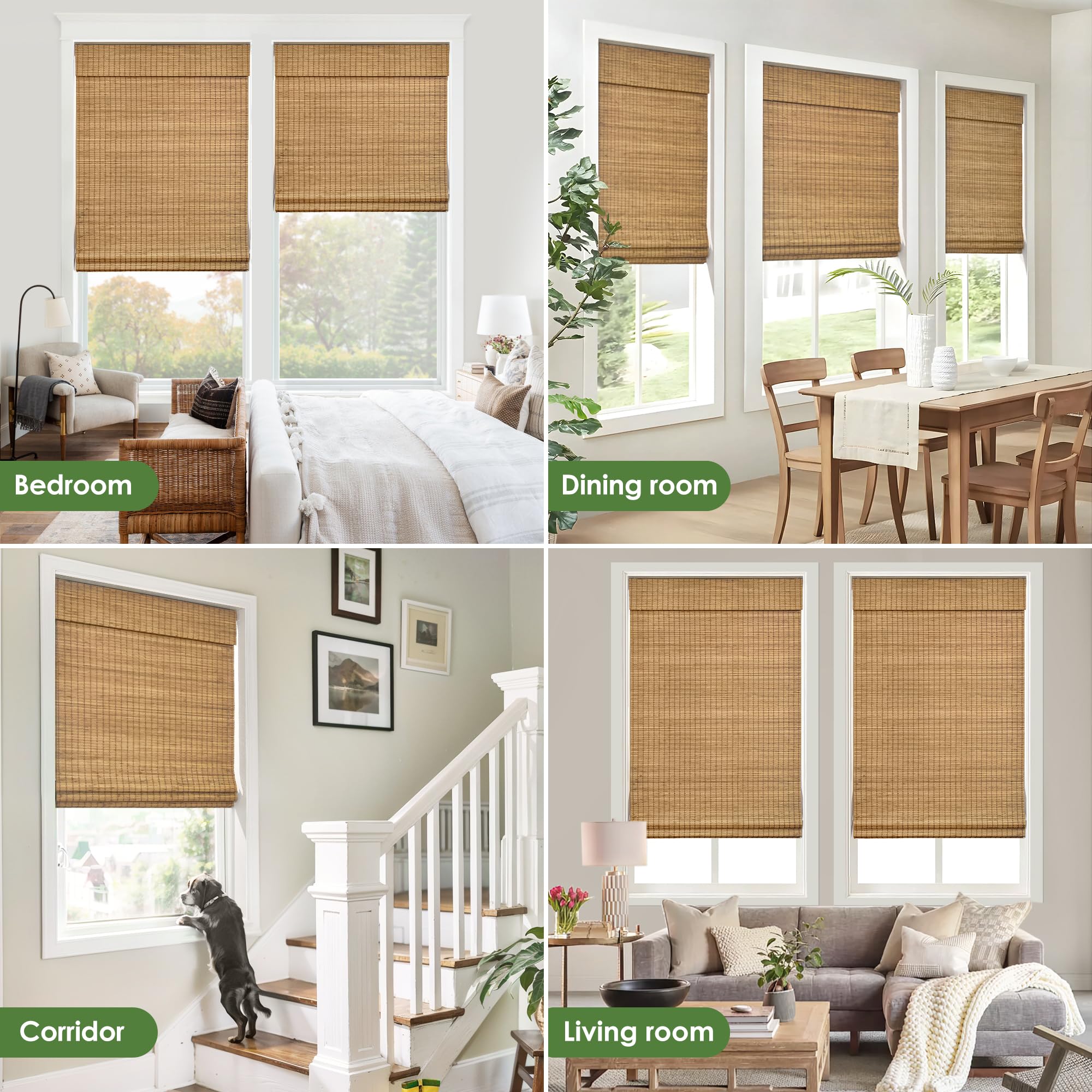 LazBlinds light-filtering bamboo shade diffuses sunrise glow softly.
