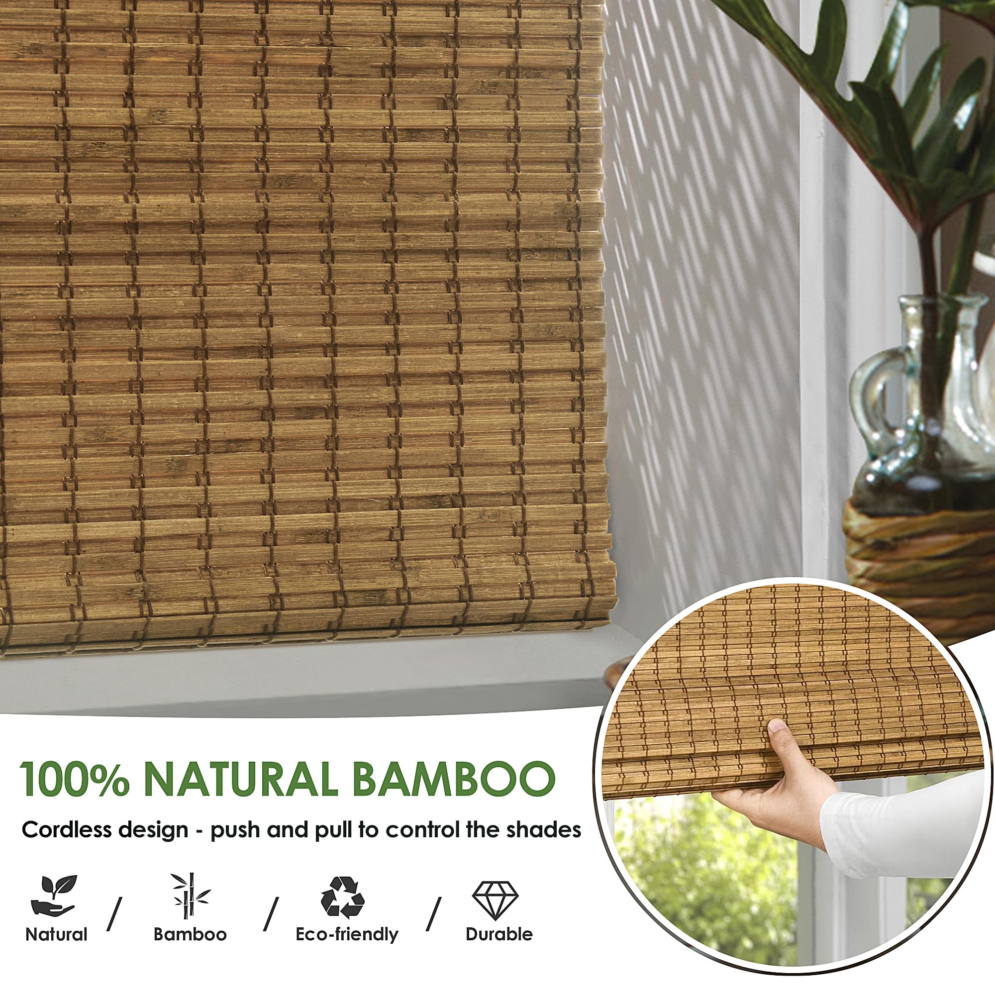LazBlinds natural bamboo finish texture showcases warm, breathable interior material.