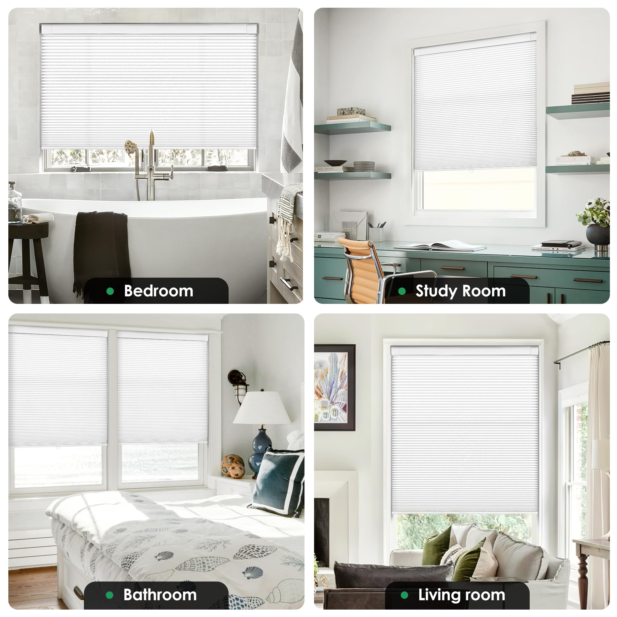 LazBlinds white window shade on a framed window.