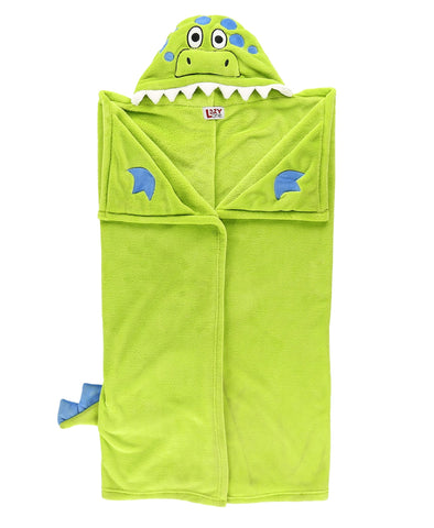 Lazy One dinosaur hooded blanket with tail and ears for playful dress-up moments.