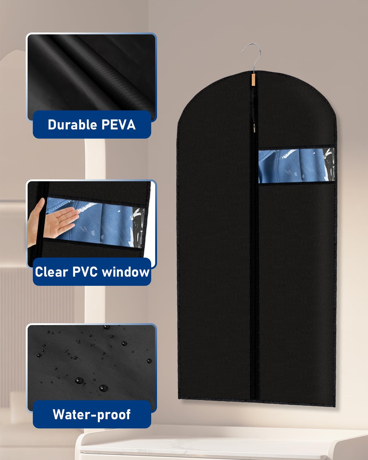 Lazydrop black garment bag suited for hanging clothes and travel.