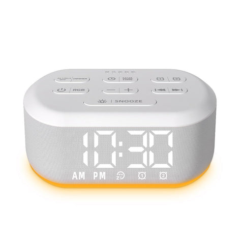LazyNight small digital alarm clock front view with compact bedside design for easy use