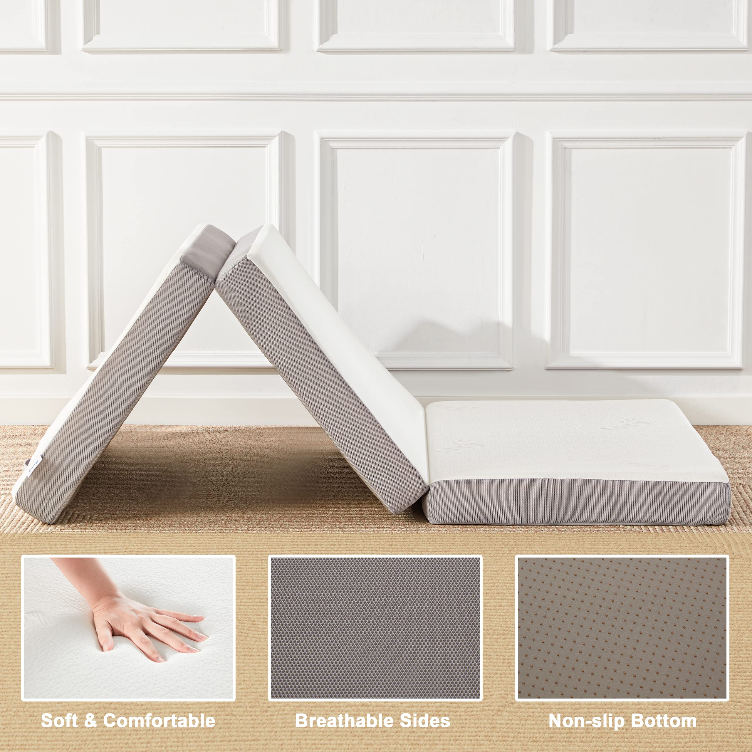 Lazyzizi folded mattress fits neatly in travel bag