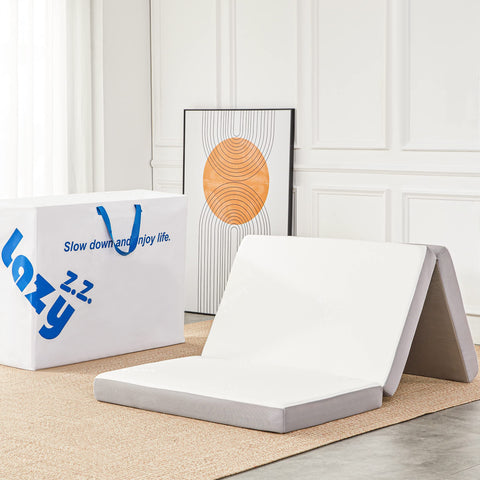Lazyzizi folding mattress in lounge setup for guest comfort