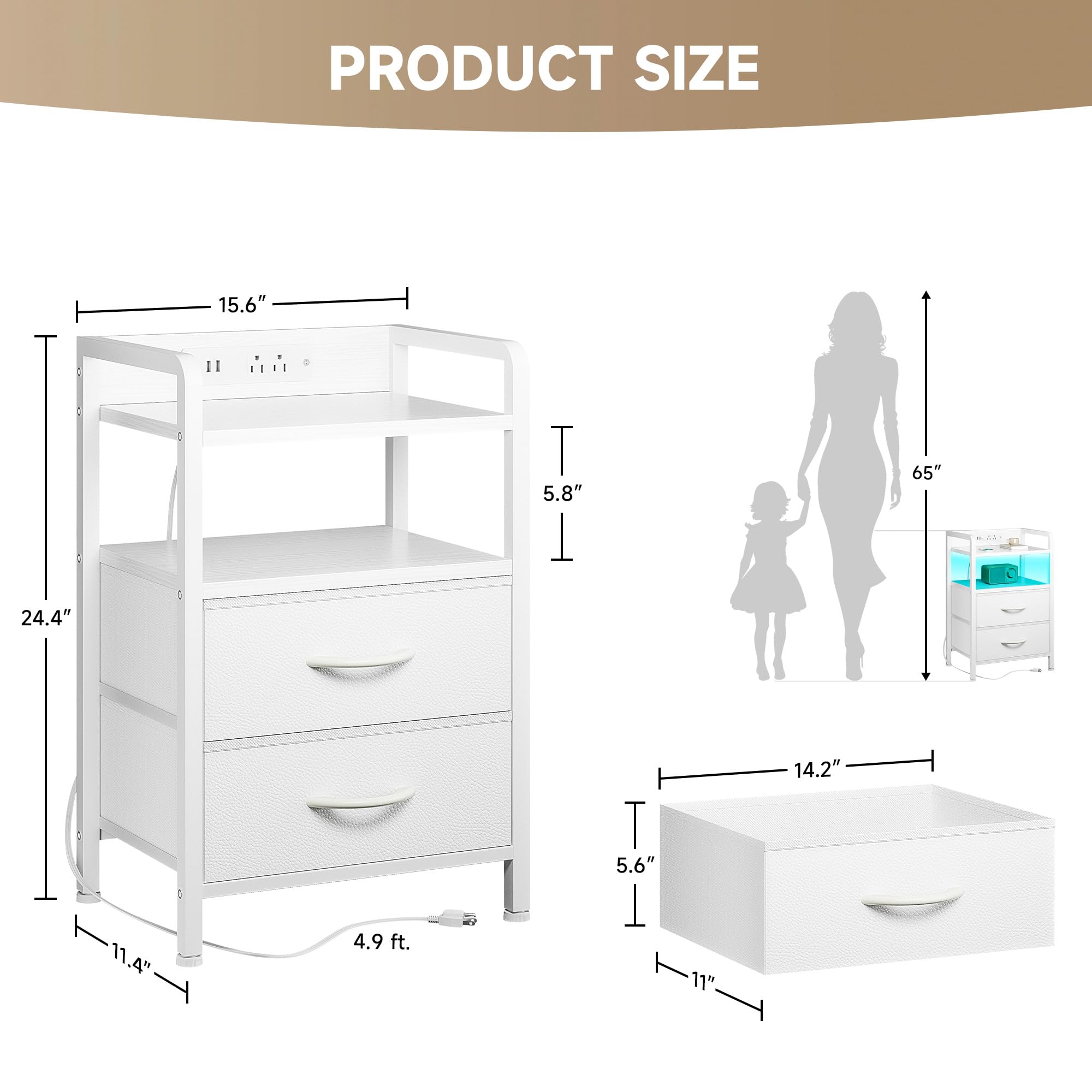 Lazzanto nightstand adjustable footpads ensure stable placement.