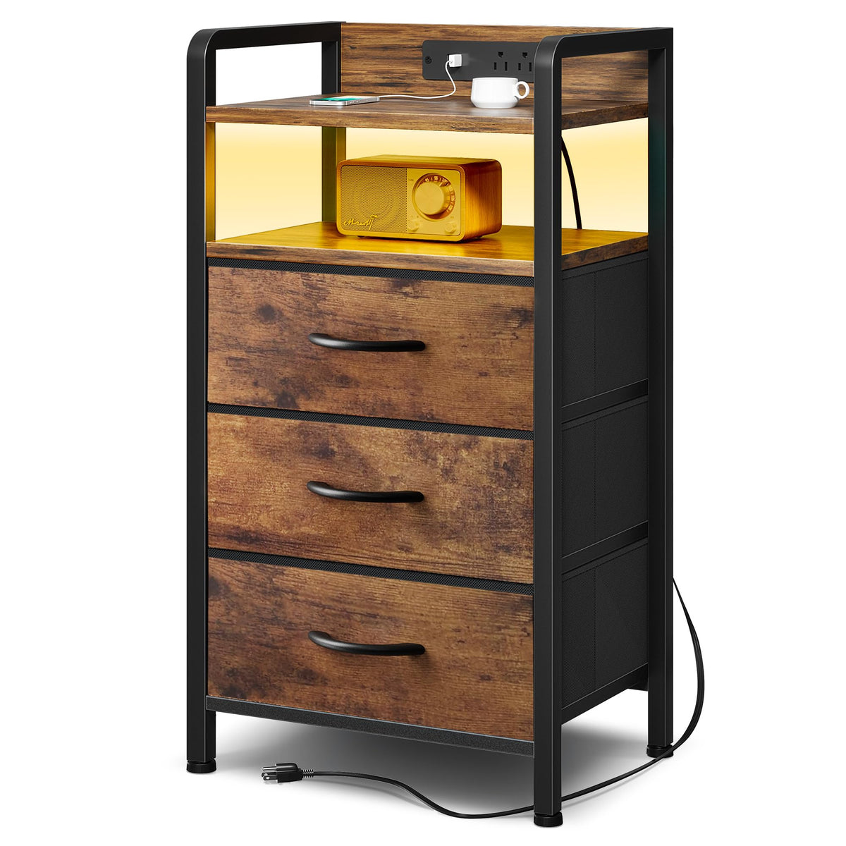 Lazzanto night stand with LED light strip providing ambient reading light
