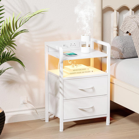 Lazzanto nightstand charging station with USB ports and outlets for devices.