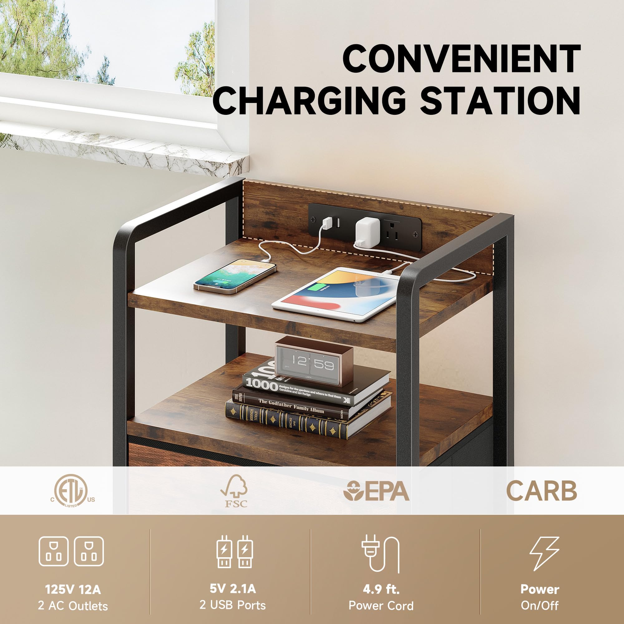 Lazzanto night stand three fabric drawers organize bedside essentials