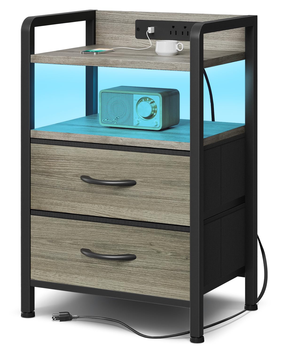 Lazzanto night stand grey front view showing sleek design for modern bedrooms