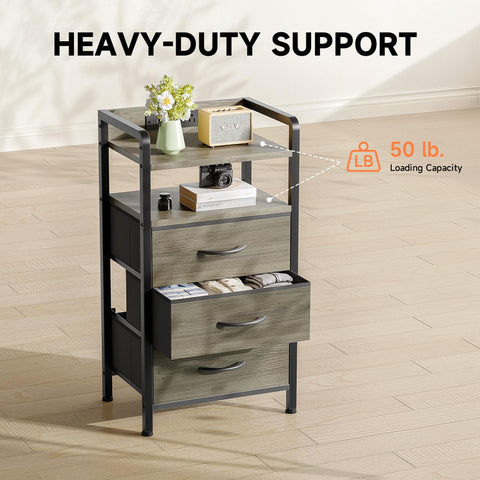 Lazzanto night stand in a modern grey bedroom setting.