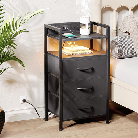 Lazzanto night stand USB charging station keeps devices powered and accessible.