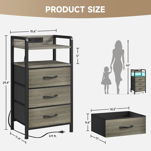 Lazzanto night stand with USB ports and AC outlets for charging devices.