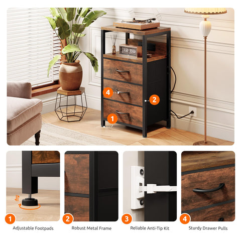 Lazzanto nightstand adjustable feet protect floors and prevent wobble.