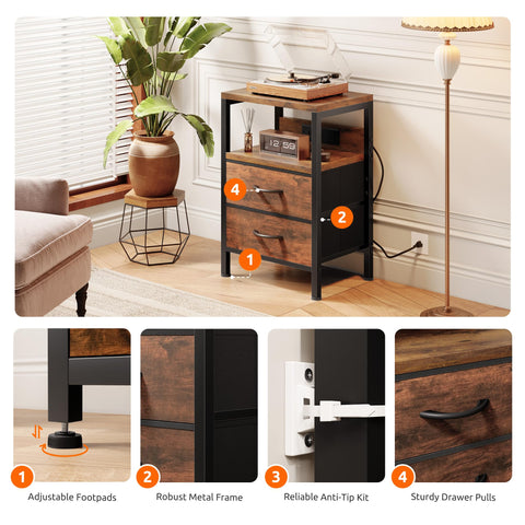 Lazzanto NightStand adjustable feet ensure stability on uneven floors.