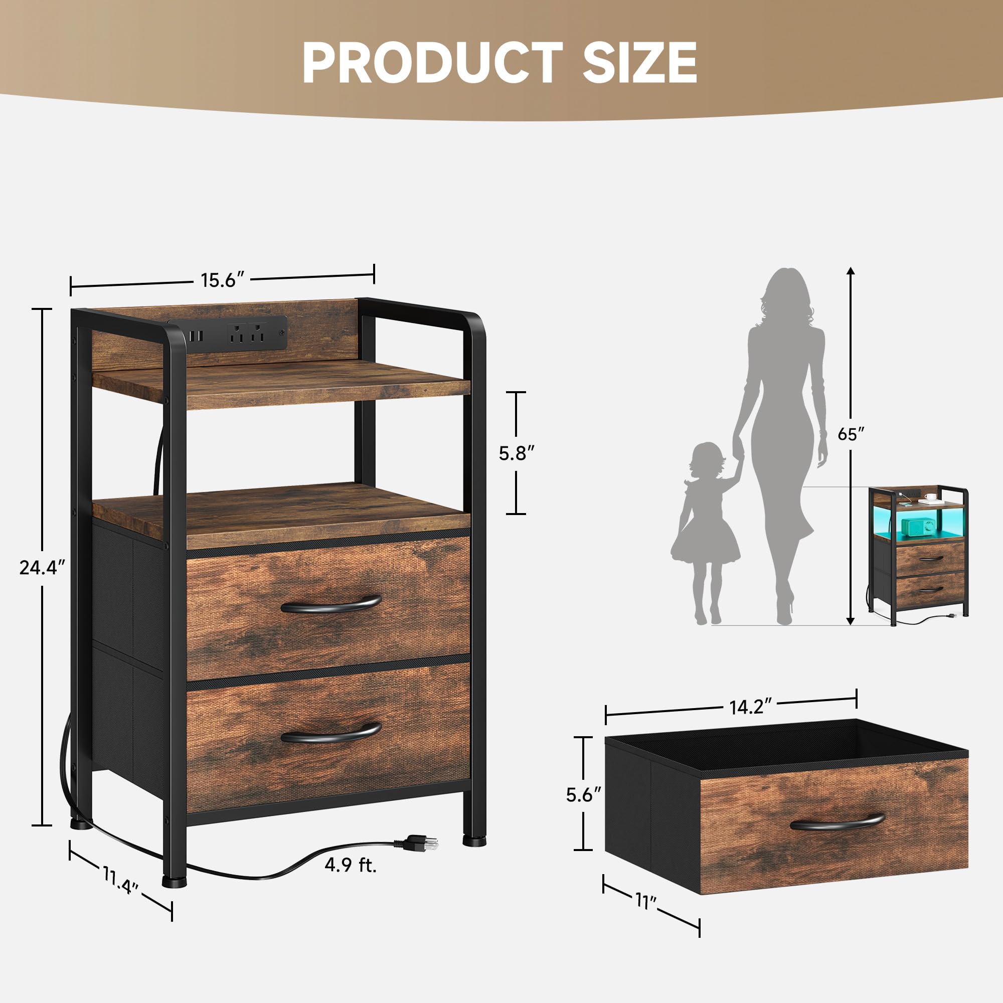 Lazzanto nightstand adjustable footpads ensure stability on uneven floors.