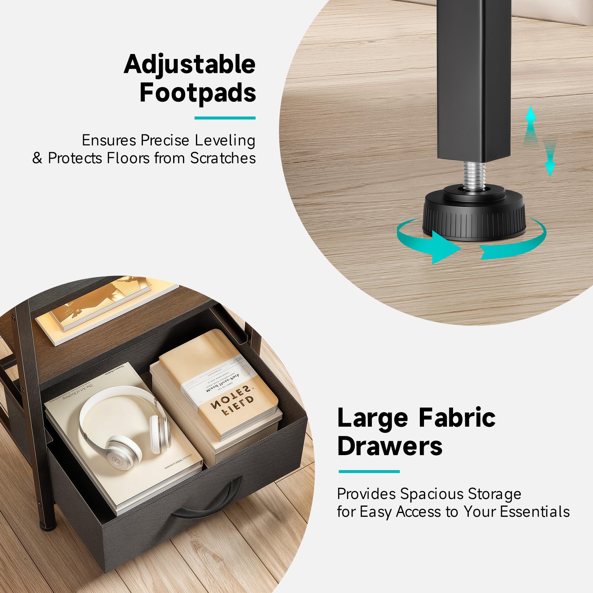 Lazzanto nightstand assembly-ready hardware and quick setup