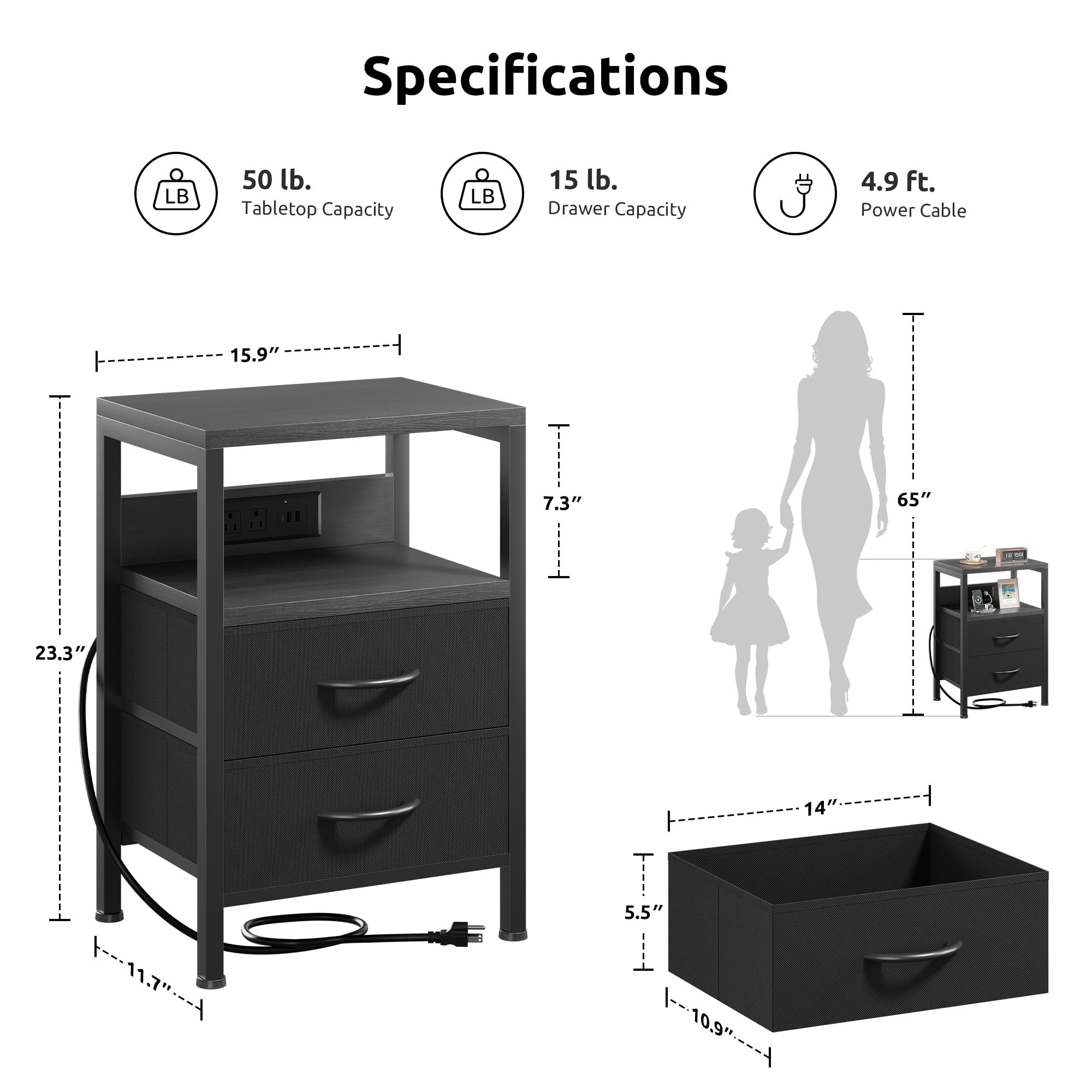 Lazzanto nightstand back view showing outlets for flexible placement
