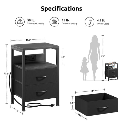 Lazzanto nightstand back view showing outlets for flexible placement