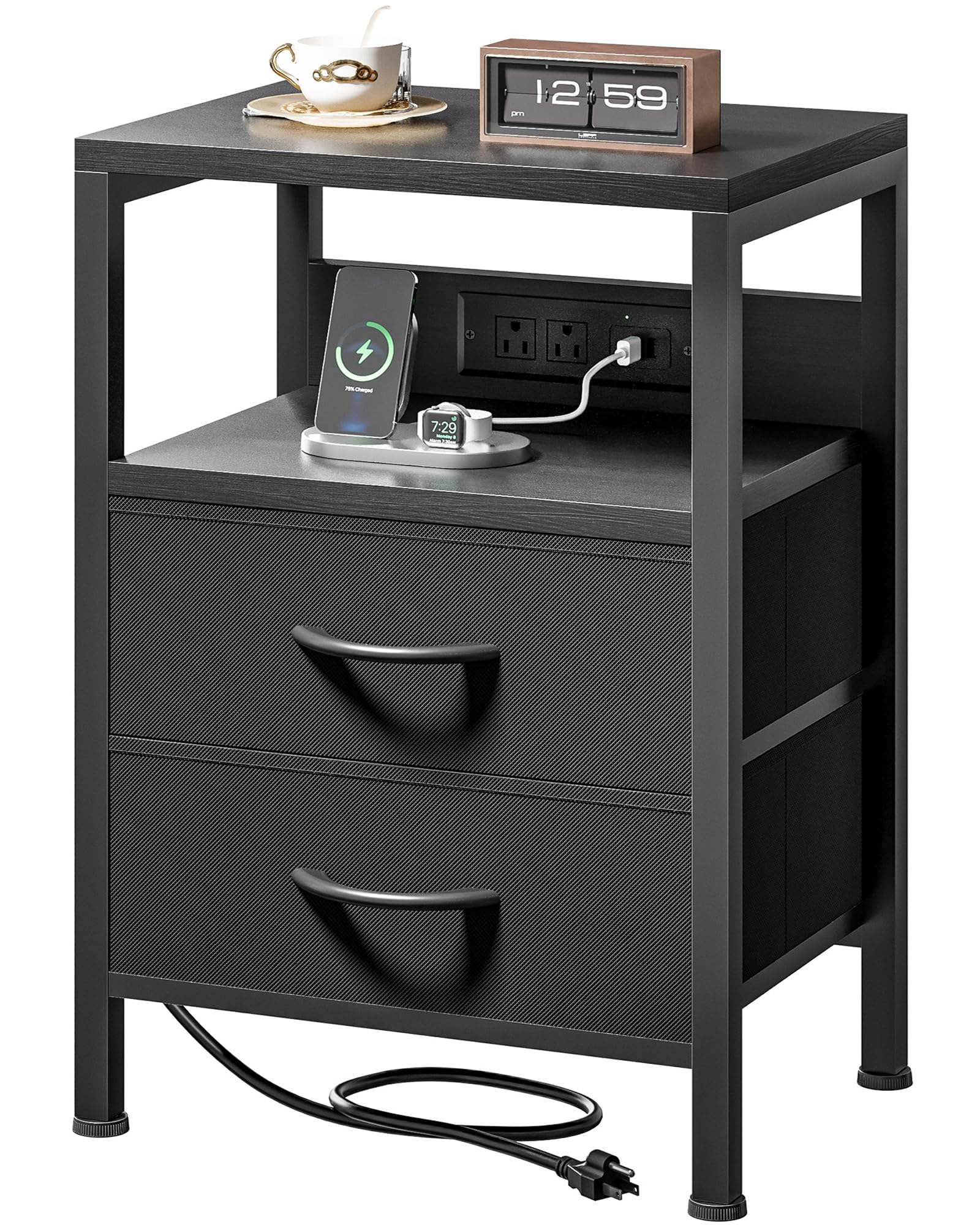 Lazzanto nightstand front view with integrated USB-C charger for quick device charging