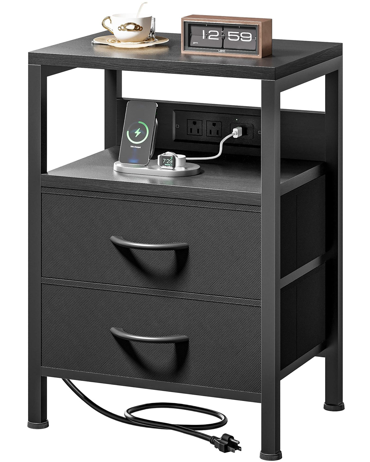 Lazzanto nightstand front view with integrated USB-C charger for quick device charging