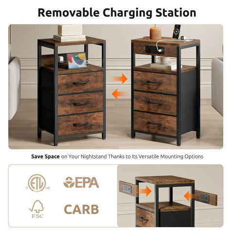 Lazzanto nightstand back view with removable charging module.