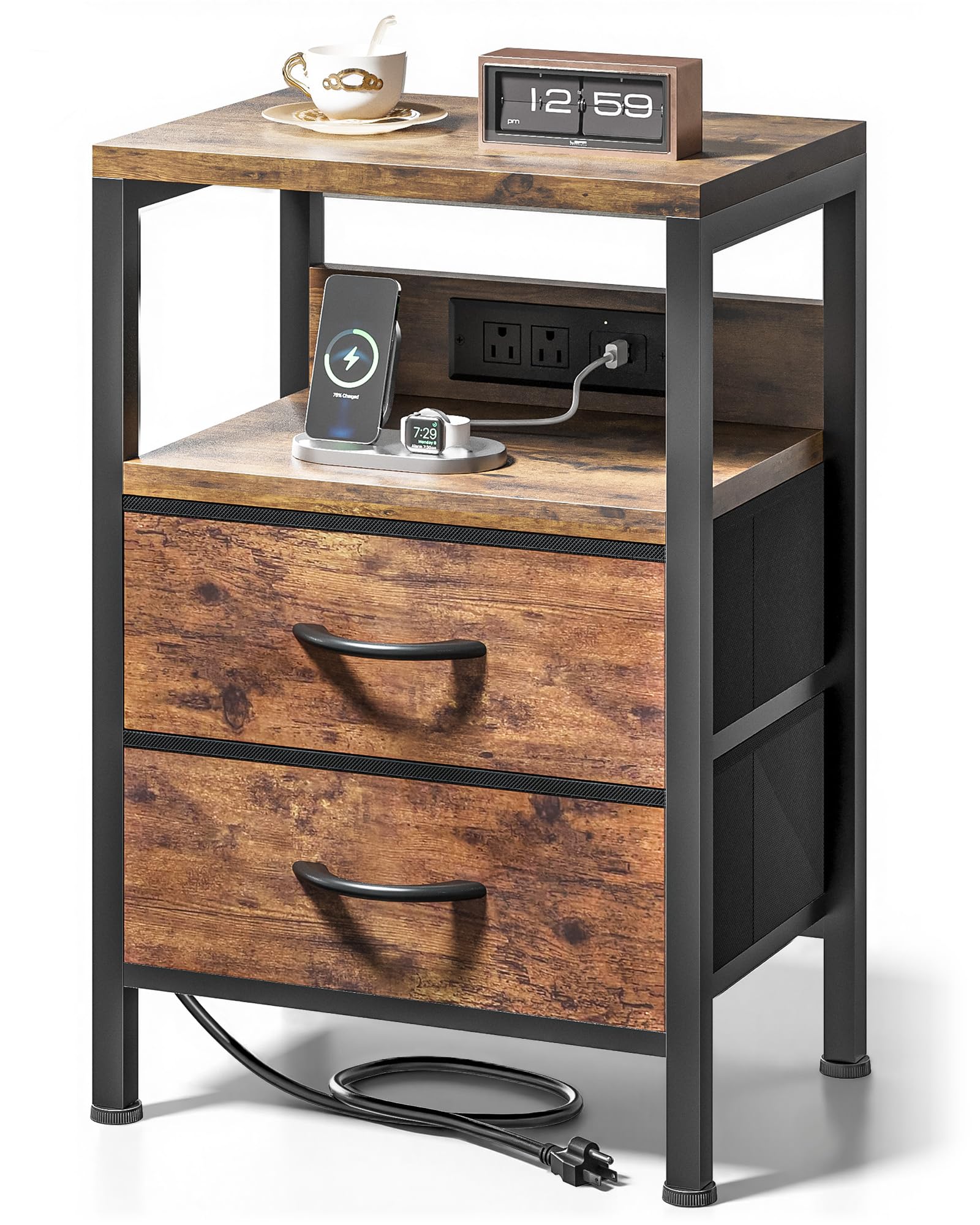 Lazzanto NightStand charging station front for easy device charging and tidy cables.