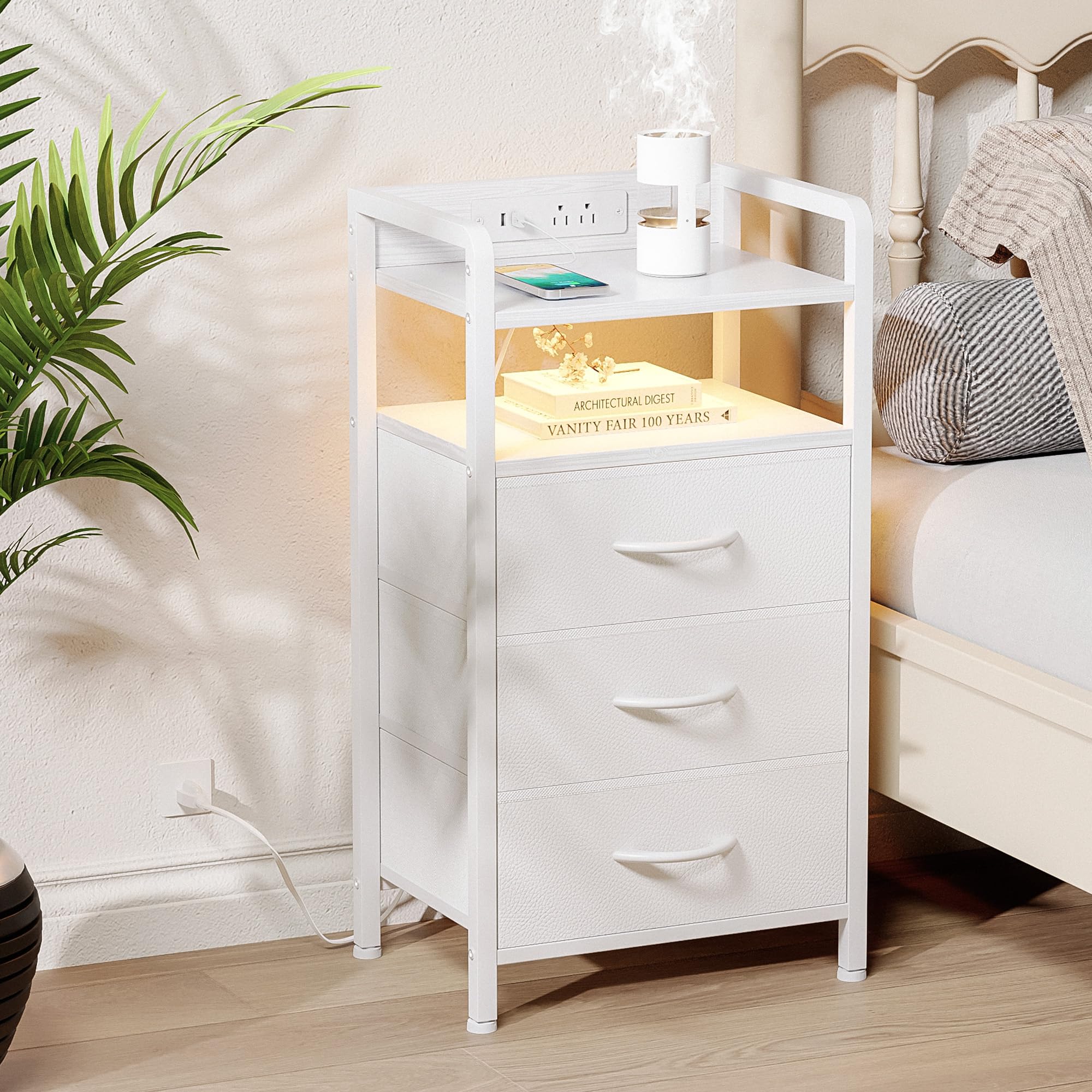 Lazzanto Night Stand charging station provides USB ports and outlets for bedside powering.