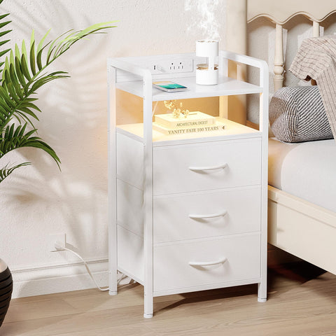 Lazzanto Night Stand charging station provides USB ports and outlets for bedside powering.